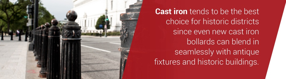 cost iron for bollards in historic districs